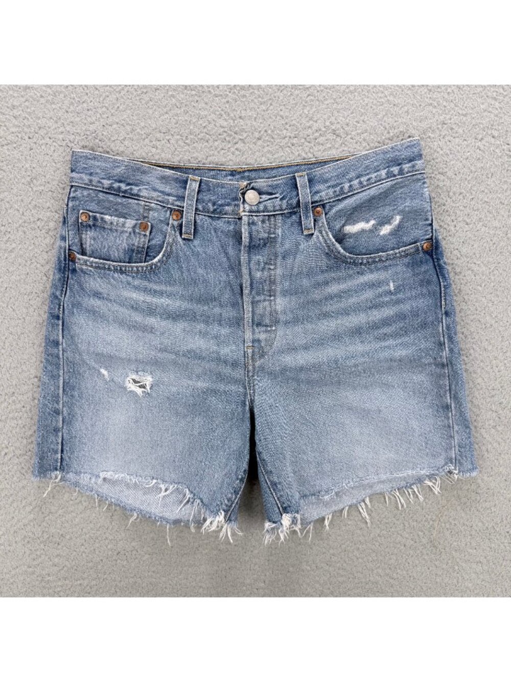 Levis 501 Jeans Shorts Womens 28 Blue Cut Off Distressed Frayed Hem Jorts Denim